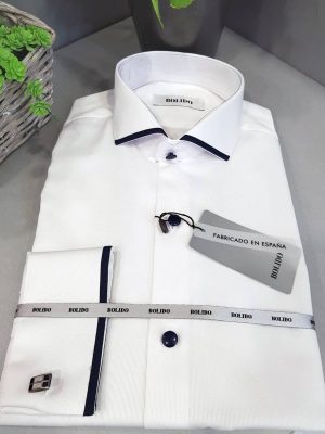 Camisa blanca de ceremonia con filo negro CAM29 - Conecta Moda Joven Granada