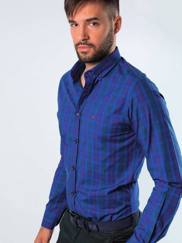 Camisa azul con dibujo de cuadros de sport Conecta Moda Joven Granada