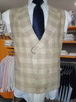 Chaleco Cuadros Beige CHA84 - Conecta Moda Joven