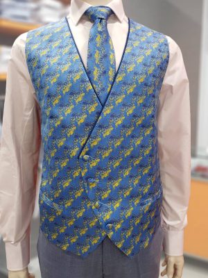 Chaleco estampado azul y amarillo CHA32 - Conecta Moda Joven chalecos para traje en Granada
