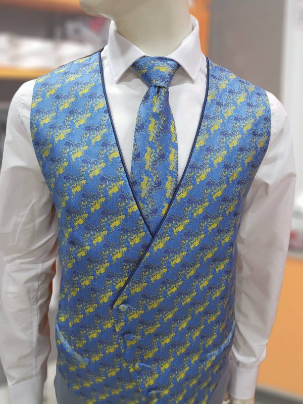 Chaleco estampado azul y amarillo CHA32 - Conecta Moda Joven chalecos para traje en Granada