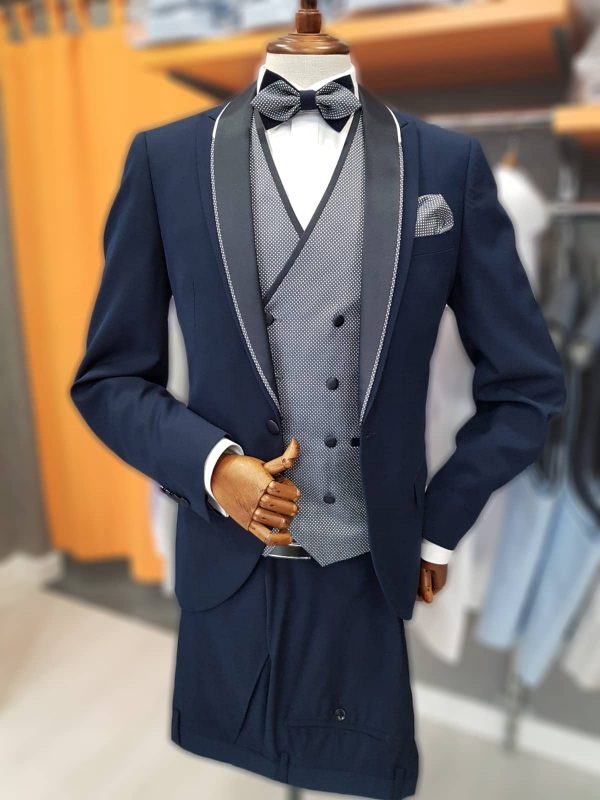 Traje de ceremonia azul marino con chaleco TRC44 - Conecta Moda Joven Granada