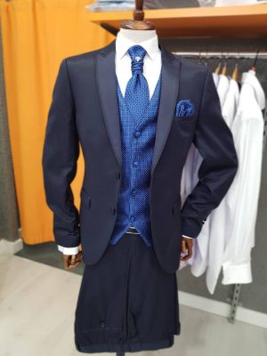 Traje de ceremonia azul marino con chaleco TRC55 - Conecta Moda Joven trajes para novios y padrinos en Granada