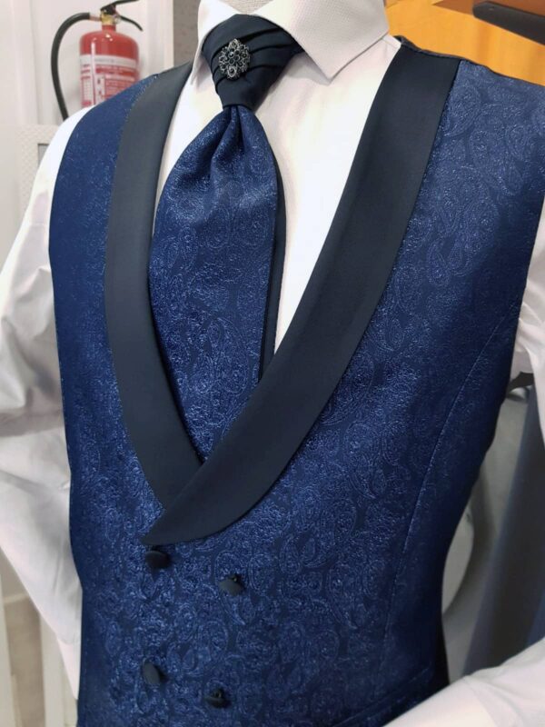 Traje de ceremonia azul solapa cachemir desmontable con chaleco TRC67 - Conecta Moda Joven trajes de hombre en Granada