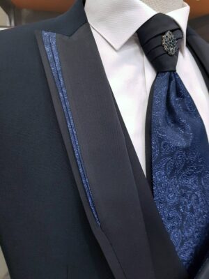 Traje de ceremonia azul solapa cachemir desmontable con chaleco TRC67 - Conecta Moda Joven trajes de hombre en Granada