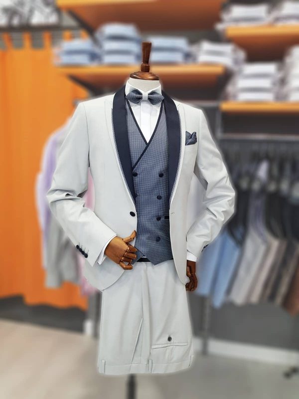 Traje de ceremonia gris claro con chaleco TRC43 - Conecta Moda Joven Granada