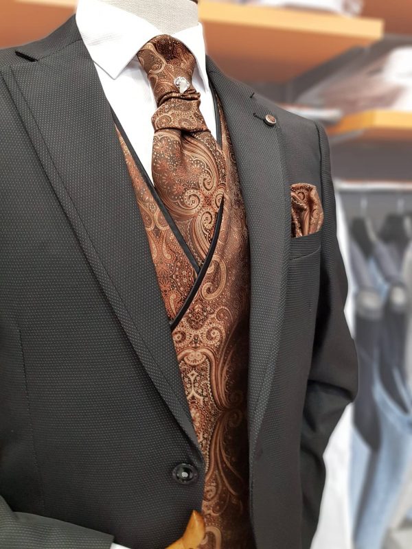 Traje de ceremonia negro con chaleco TRC38 - Conecta Moda Joven