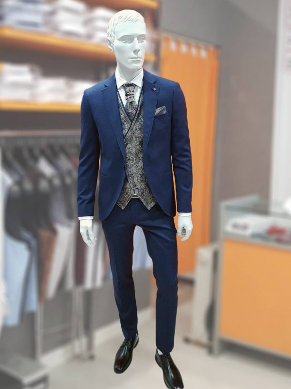 Traje de fiesta azul marino con chaleco TRC41 - Conecta Moda Joven