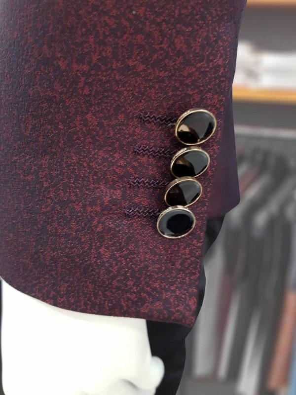 Traje de novio cuello mao granate con chaleco TRC50 - Conecta Moda Joven trajes de novio en Granada